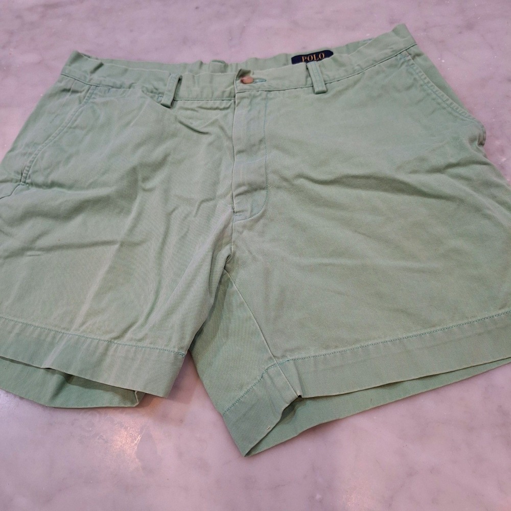 Polo Ralph Lauren Shorts Mens 35 Green Chino Cotton Twill Flat Front Casual